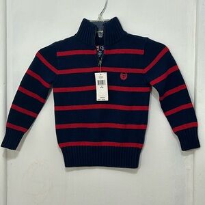 Chaps Toddler Boys Quarter Zip Navy & Red Striped Knit Sweater Size 4T NWT